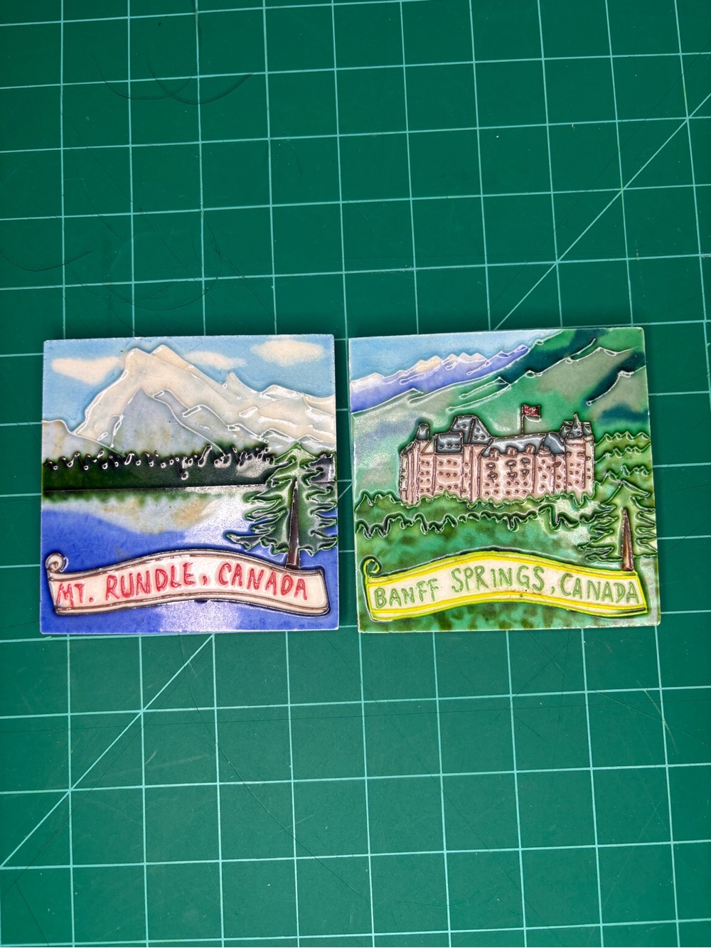 Hand-Painted Canada Scenic Ceramic Tiles Mt.Rundle Banff Springs Cork Back Tile